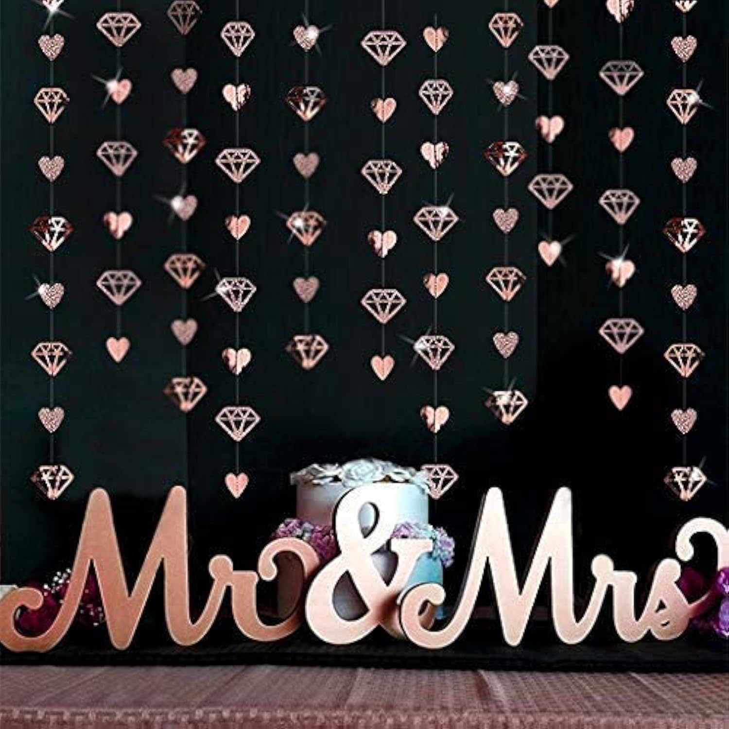 52 Ft Rose Gold Heart Garland Streamer Hanging Paper Diamond Heart Bac