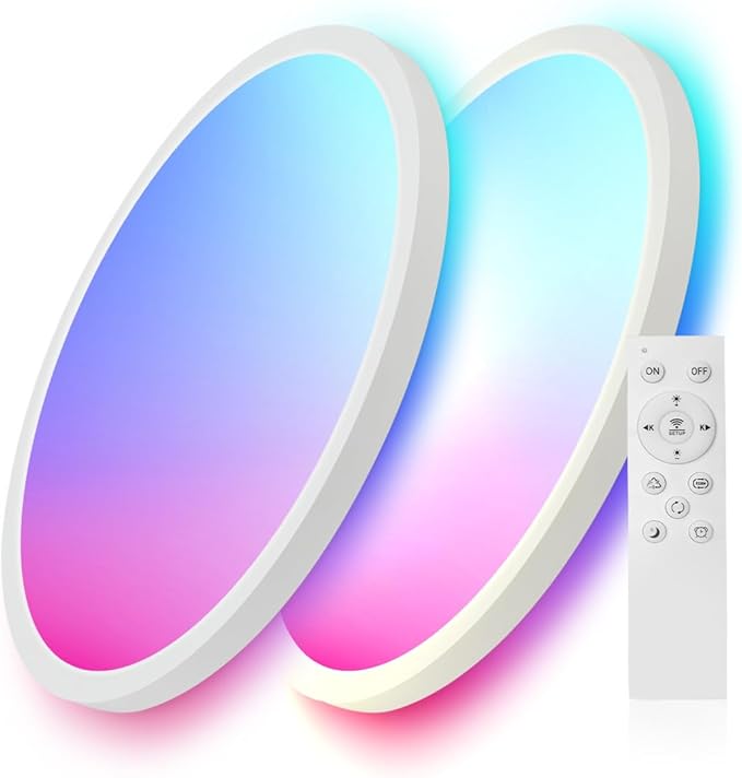 2 Pack Smart RGB LED Ceiling Lights with Alexa Remote 2400LM Flush Mount Fixtures