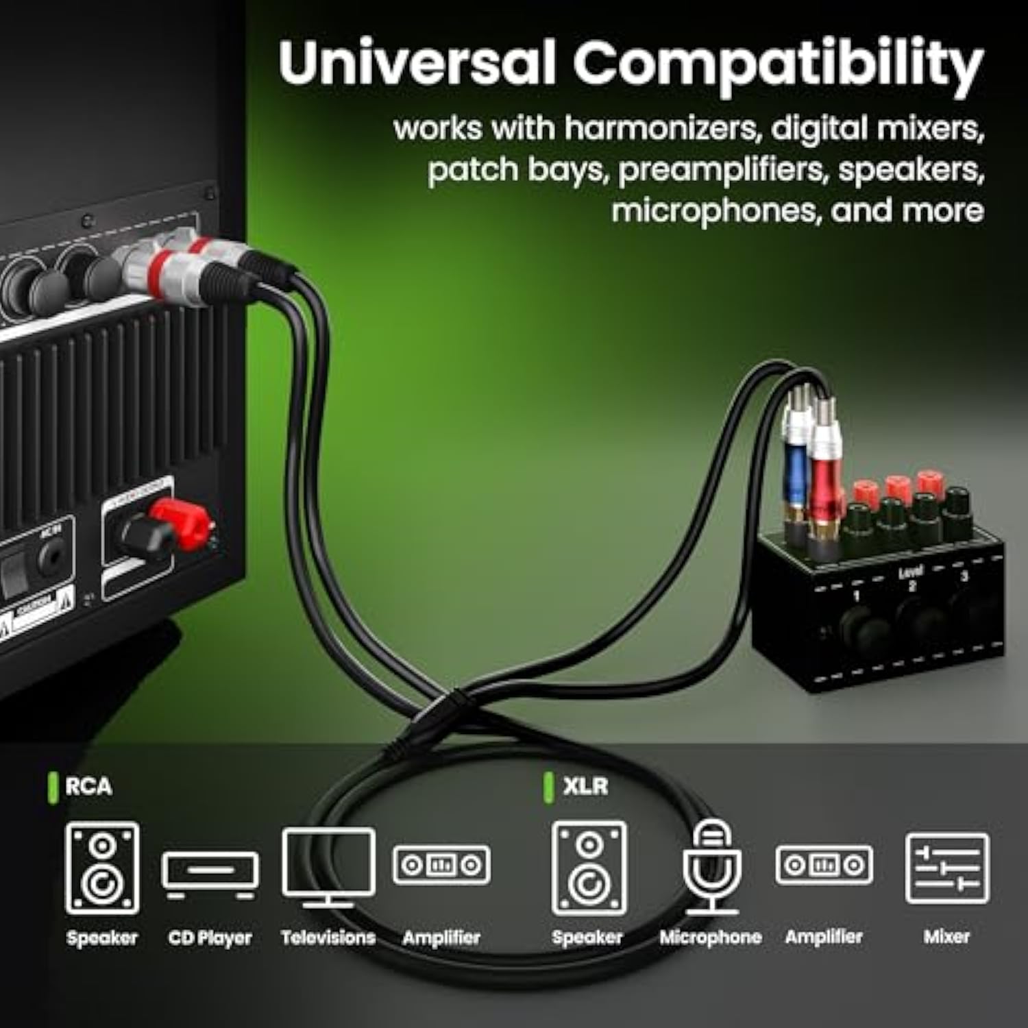 GearIT Dual 2 XLR Female to Dual 2 RCA Male Cable (20ft) 2-XLR to 2-RCA Female