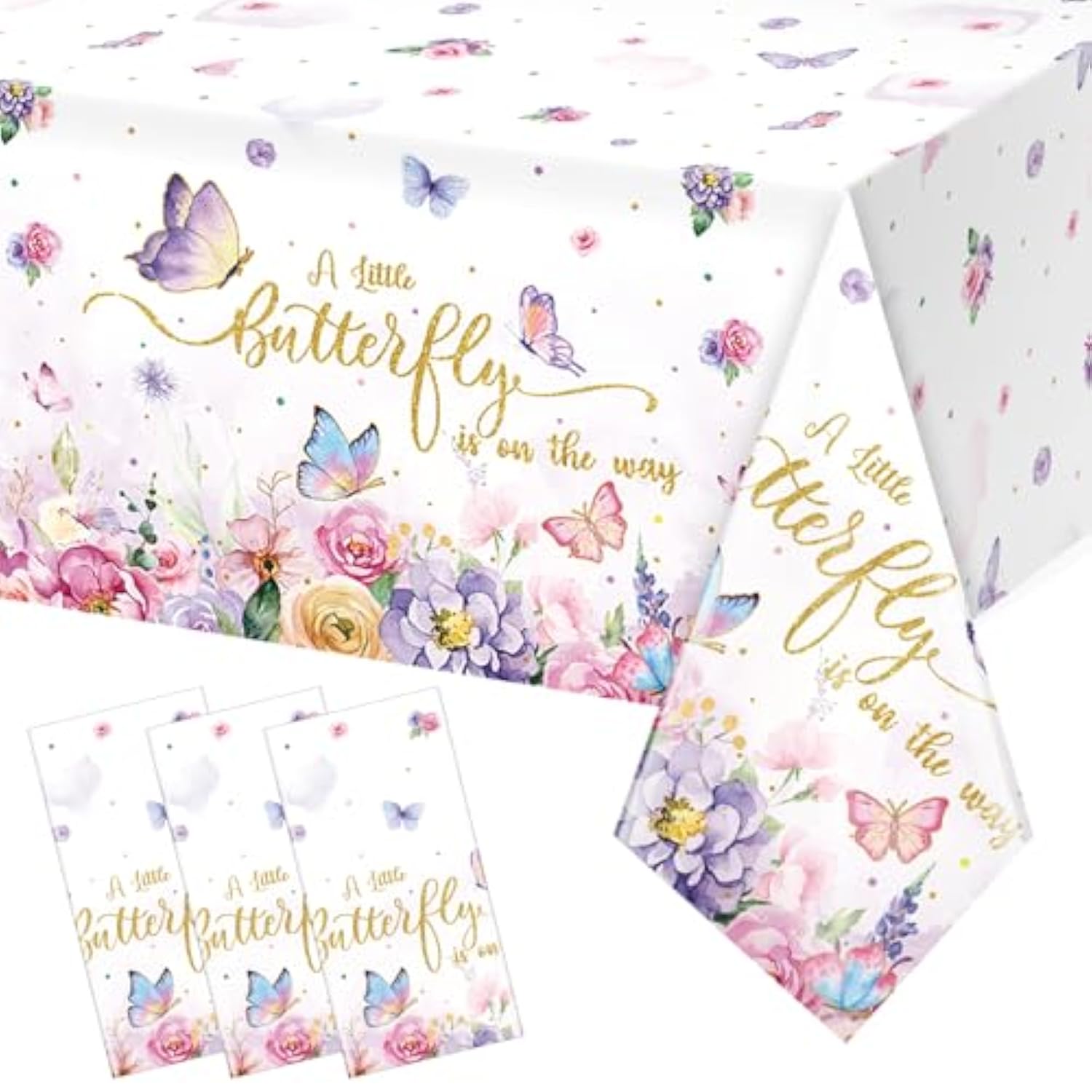 4 Butterfly Baby Shower Tablecloths, 54x108" Spring Disposable Party Covers