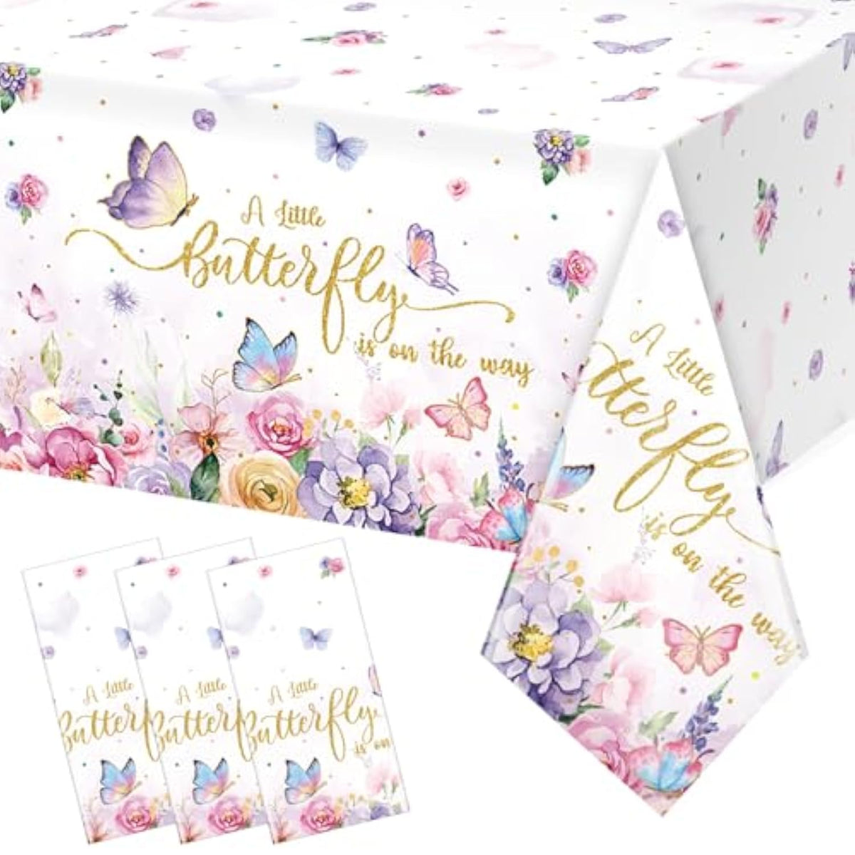 4 Butterfly Baby Shower Tablecloths, 54x108" Spring Disposable Party Covers