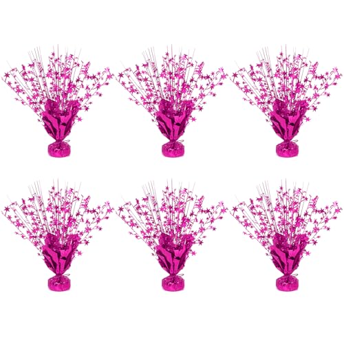 6 Pack Metallic Foil Spary Centerpieces for Tables, Hot Pink Centerpieces for Tables Decorations, Star Brust Table Centerpieces for Birthday Graduation Wedding Baby Shower Party