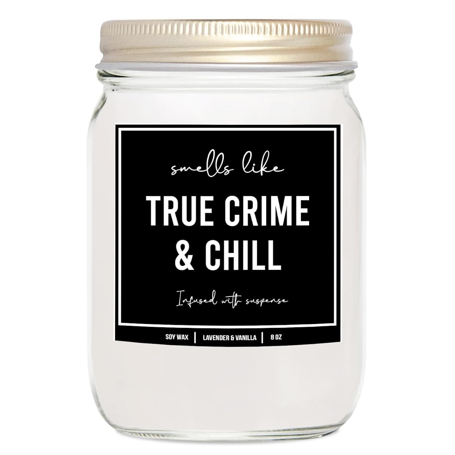 You Nique Designs True Crimes & Chill Scented Candle, 8 Oz, True Crime Gifts For Women, Serial Killer Gifts For Women, Crime Junkie Merch, All Natural Soy Vegan Candles (Lavender & Vanilla)