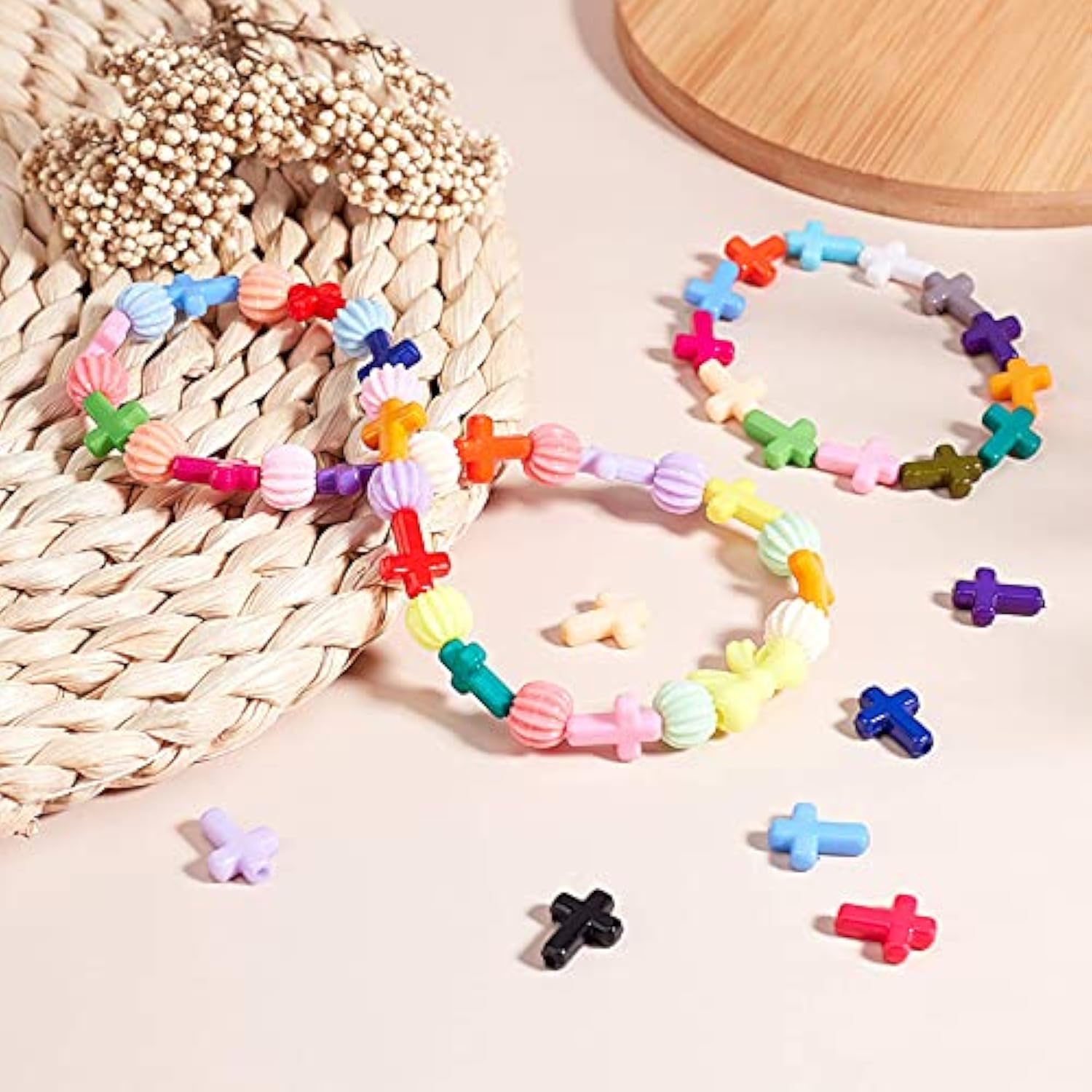 480pcs Colorful Acrylic Cross Beads for Jewelry Making, Bracelets, and Crafts