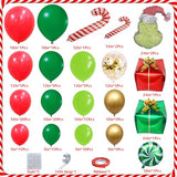 Christmas Balloon Garland Arch Kit with Xmas Red Green Gold Confetti Balloons Candy Cane Gift Box Foil Balloons for Christmas New Year Birthday Party Decorations