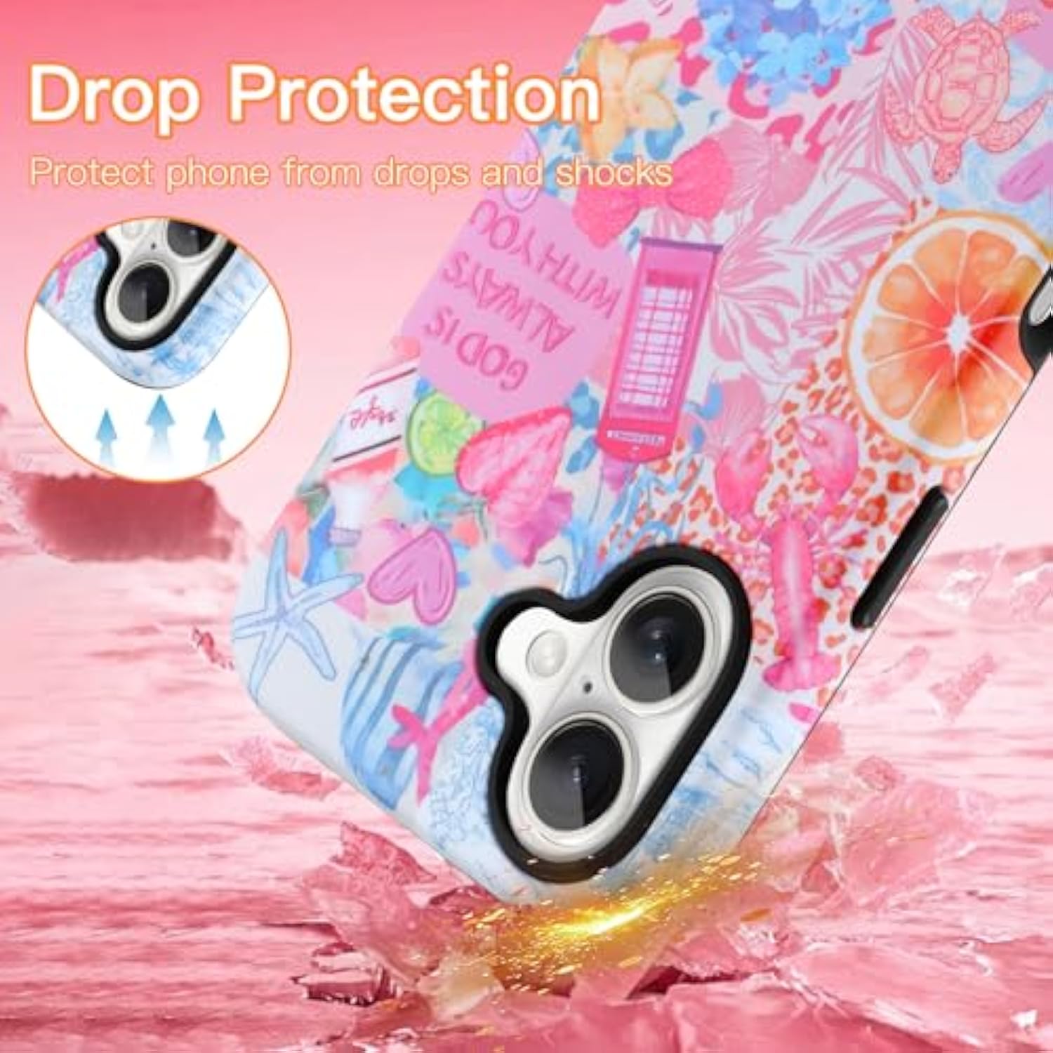 Case Compatible With Iphone 16 Compatible With Magsafe Summer Collage Coastal Scratch Resistant Hybrid 2-Layer Hard Protective Phone Cover For Girl Women Boy Men 6.1 Inch Pink