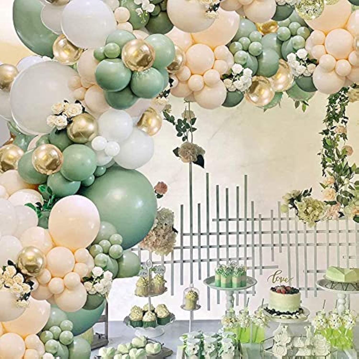Sage Green Balloon Garland Arch Kit - 124Pcs Oh Baby Shower Balloon Garland, Retro Olive Green,Peach White And Gold Latex Balloons Arch Kit For Baby Shower,Jungle Birthday,Bridal Shower Decorations