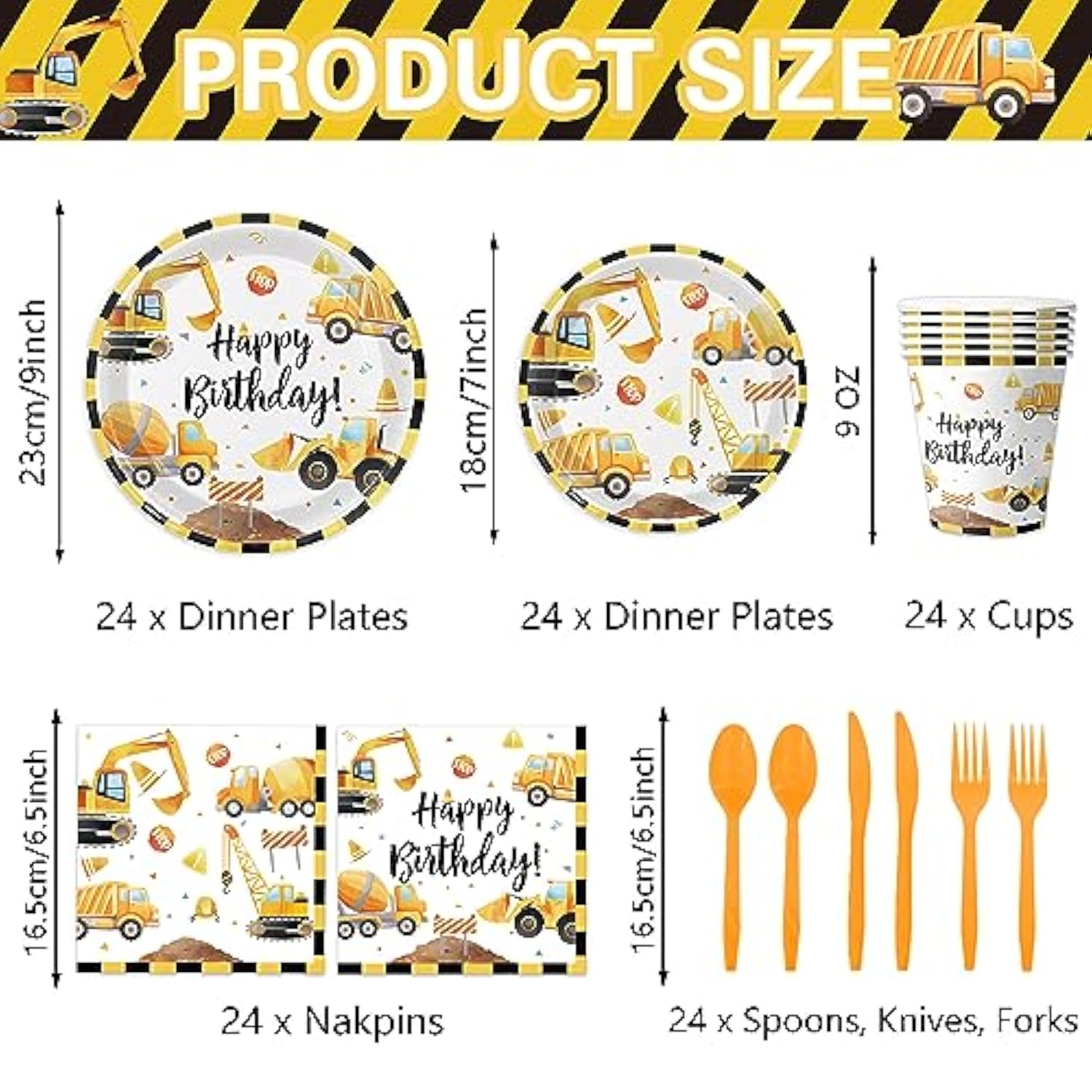 Construction Birthday Party Supplies Construction Theme Decorations Includes Plates, Cups, Napkins, Cutlery, Perfect For Boys Kids Birthday Party, Serves 24 Guests