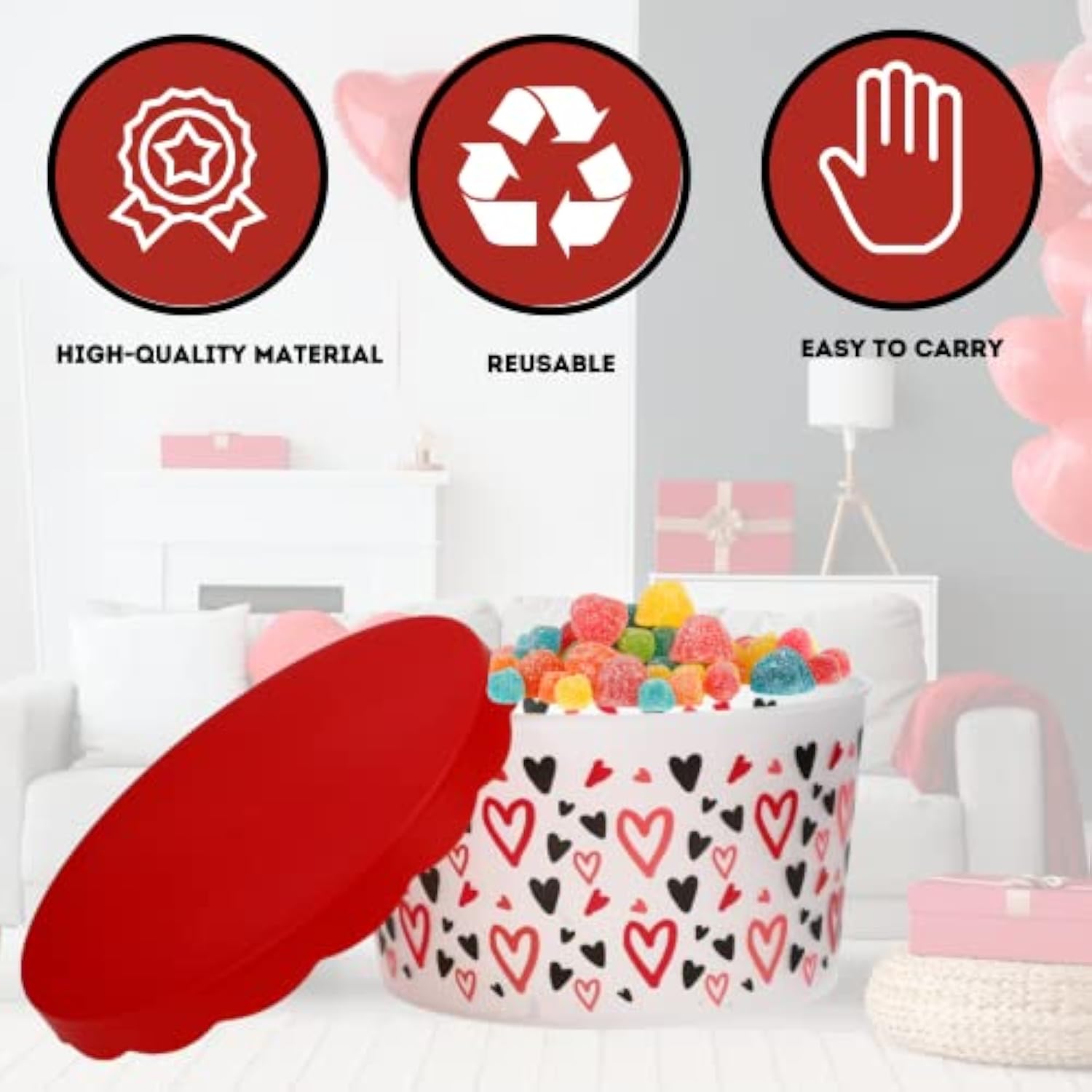 Lle Valentines Plastic Cookie Container With Scallop Lids Round Food Tubs For Cookies Candies Gift Canister Goody Treat Party Favor Boxes Home Kitchen Valentines Day Holiday Easter Decor Pack Of 3