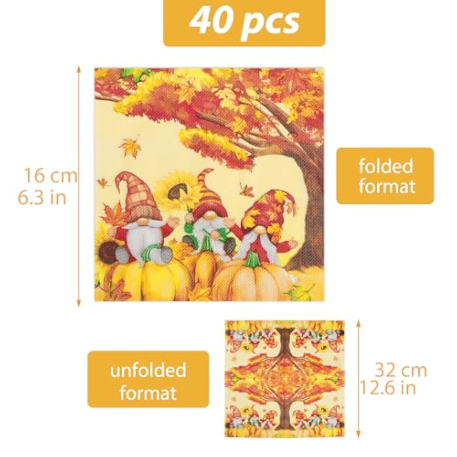 40Pcs Fall Thanksgiving Gnomes Pumpkin Napkins Autumn Paper Cocktail Napkins Thanksgiving Harvest Festival Dinner Luncheon Table Decorations Supplies