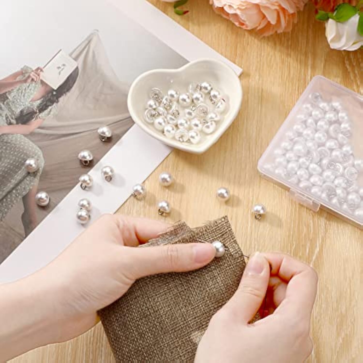 100 Pieces White Pearl Buttons For Sewing 10 Mm Half Pearl Buttons Dec