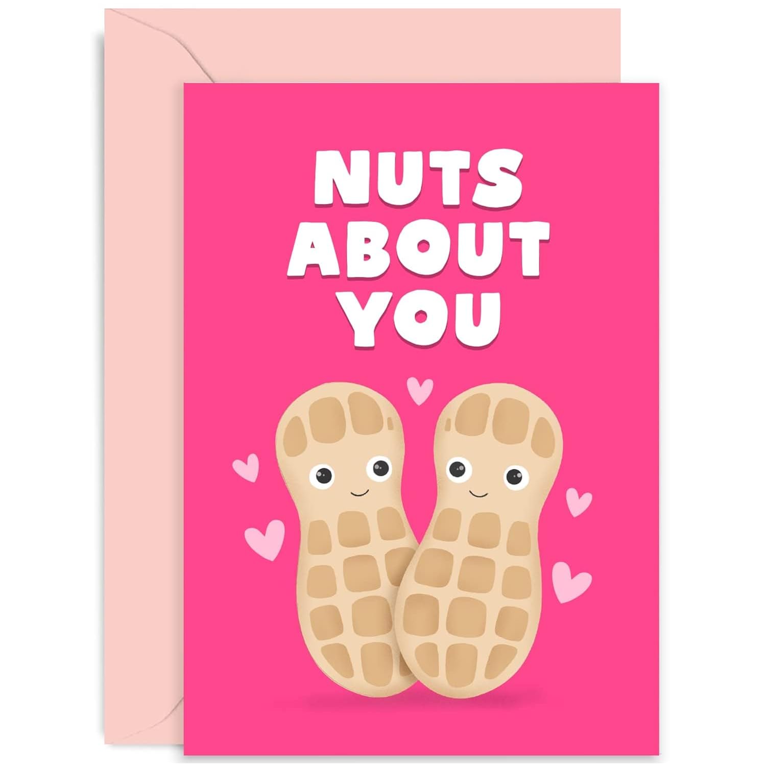 Old English Co. Funny Nuts About You Anniversary Card For Boyfriend Girlfriend - Cute Peanut Valentine Card For Husband Or Wife | Blank Inside With Envelope