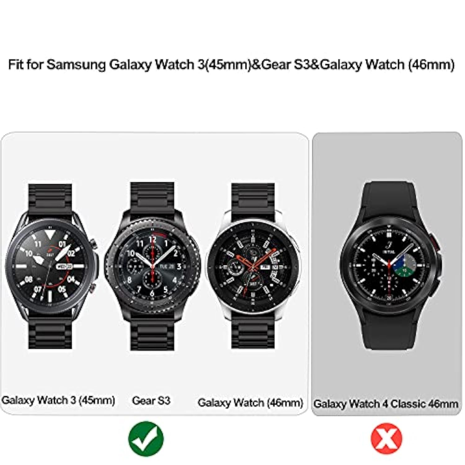Compatible With Samsung Gear S3 Frontier Bands/Galaxy Watch 3 45Mm/Galaxy Watch 46Mm(2019),22Mm Solid Stainless Steel Metal Business Bracelet Strap Black(Not For Galaxy Watch 4 Classic 46Mm)