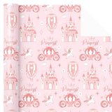 Princess Wrapping Paper - Mini Roll - 17 Inch X 16.5 Feet - Carriage Castle Pink Wrapping Paper Perfect For Kids Girls Birthday, Baby Shower