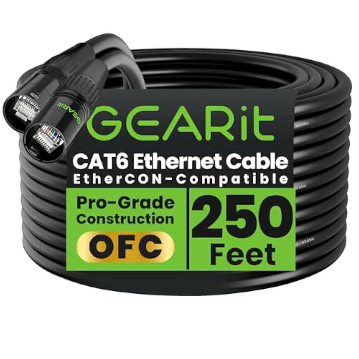 GearIT CAT6 Ethernet Cable, EtherCON-Compatible (250 Feet) RJ45 Connectors for