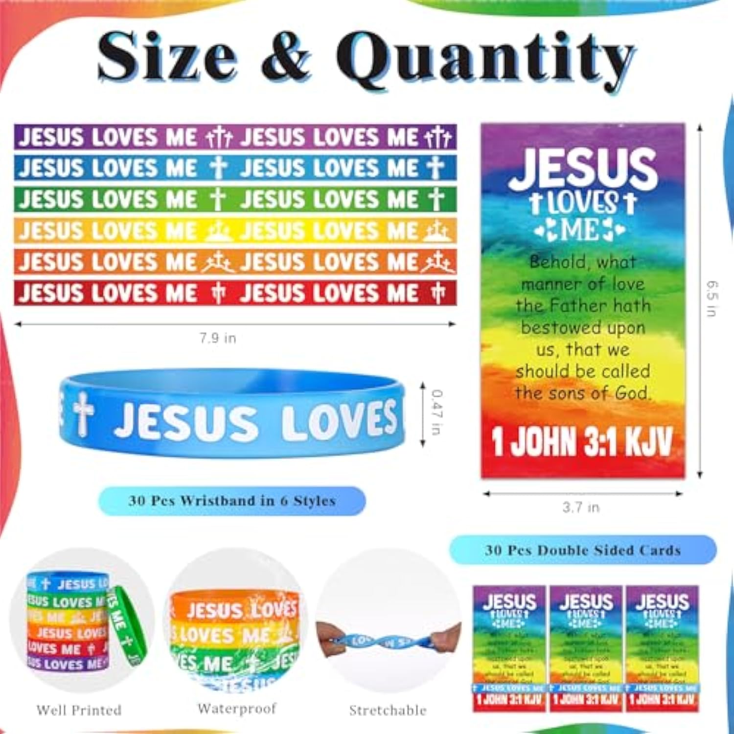 30 Sets/ 60 Pcs Jesus Loves Me Silicone Wristbands With Bible Verse Cards, Christian Religious Party Favors Gift Vbs Rubber Bracelets Wristbands For Trunk Or Treat Bible Sunday School Church