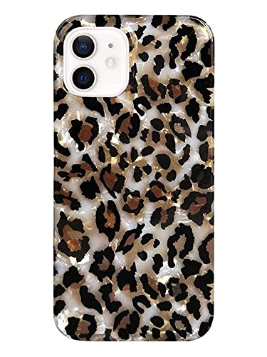 Case Compatible with iPhone 12/12 Pro 6.1-inch, Luxury Sparkle Translucent Clear Leopard Cheetah Print Pearly Design Soft Silicone Slim TPU