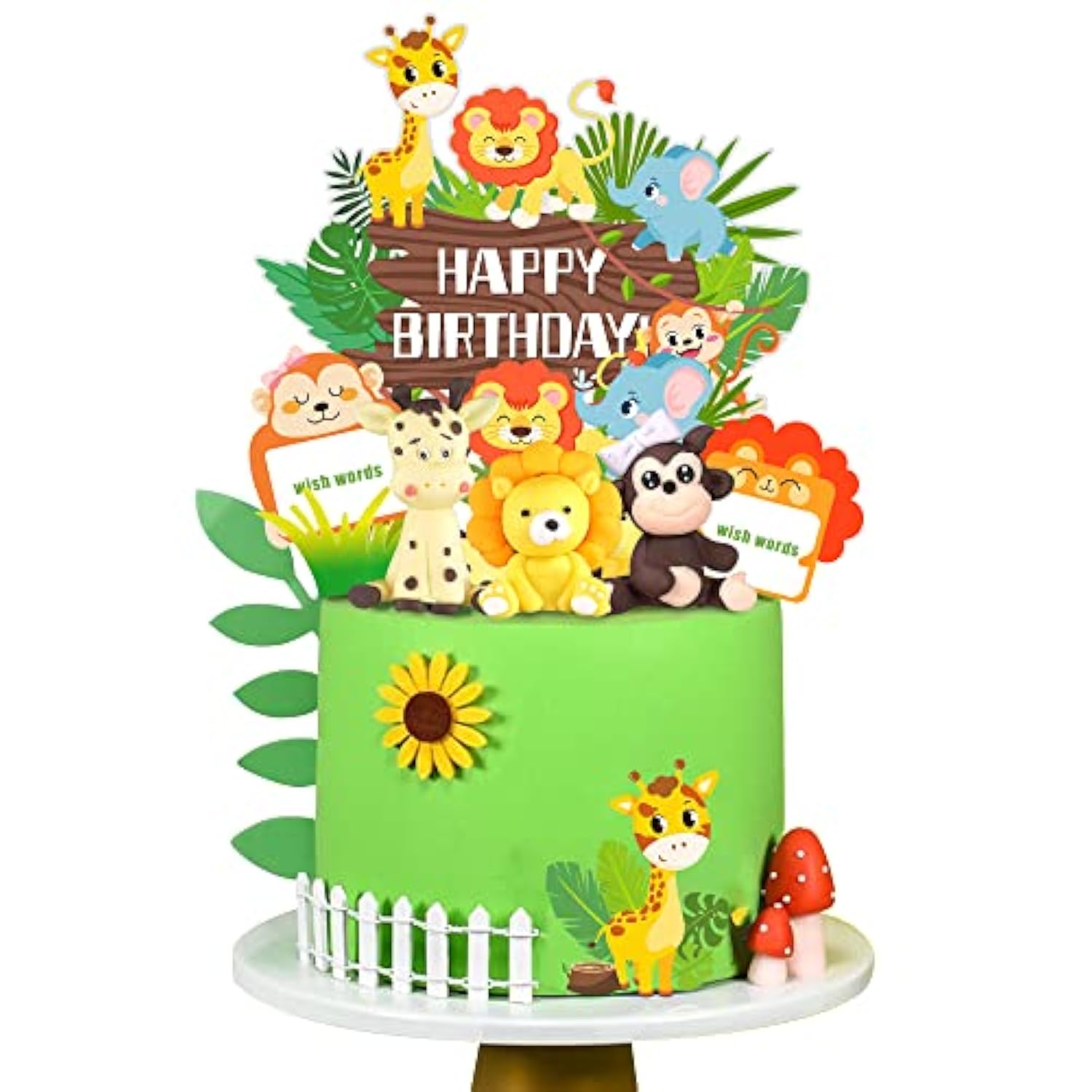 Jungle Safari Animal Cake Toppers And Decorations For Theme Party, Baby Showers, Kid Birthday Party Supplies