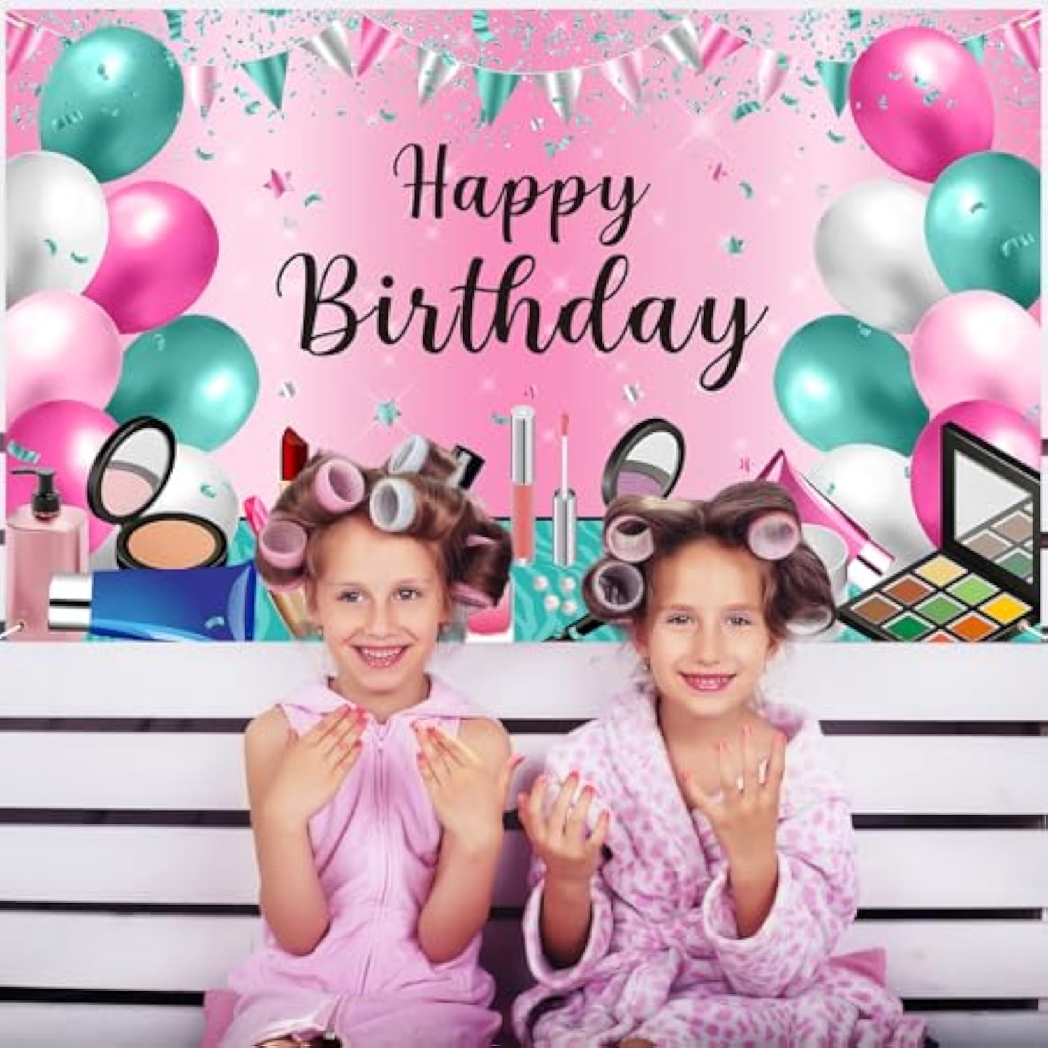 Makeup Birthday Party Decorations - 46Pcs Kit, Pink Spa Themed Birthday Supplies With Banner, Balloons, Cake Topper