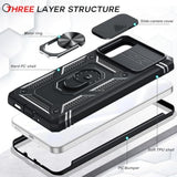 Compatible For Samsung Galaxy A53 5G Case With Slide Camera Cover + (2 Packs) Tempered Glass Screen Protector, 360 Full Body -Grade Phone Case With Kickstand, Black