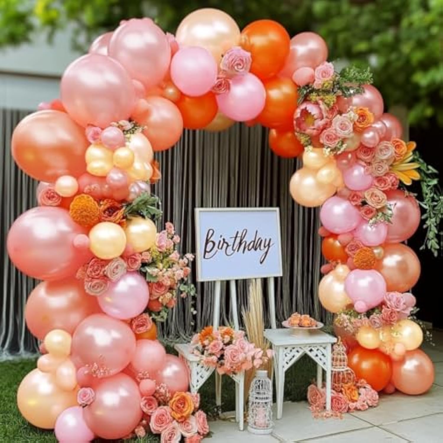 Pink Orange Double Stuffed Balloon Arch Pearl Latex Balloons for Birthday Baby Shower Party