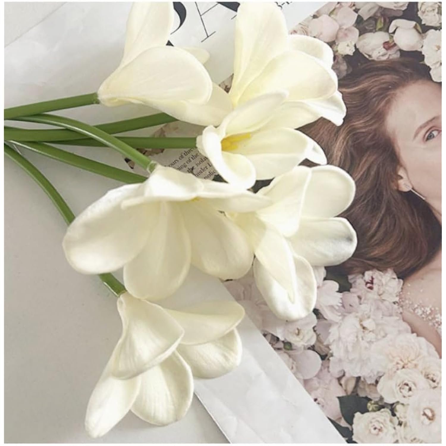 10 Pc White Artificial Plumeria Flowers With Stems,13Inch Real Touch Lifelike Frangipani Fake Flower Bouquets For Home Office Wedding Engagement Party Spring Flowers Decor