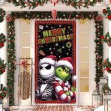 Merry Christmas Door Cover Christmas Photo Backdrop Xmas Winter Holiday Party Decorations And Supplies For Home-71×35''