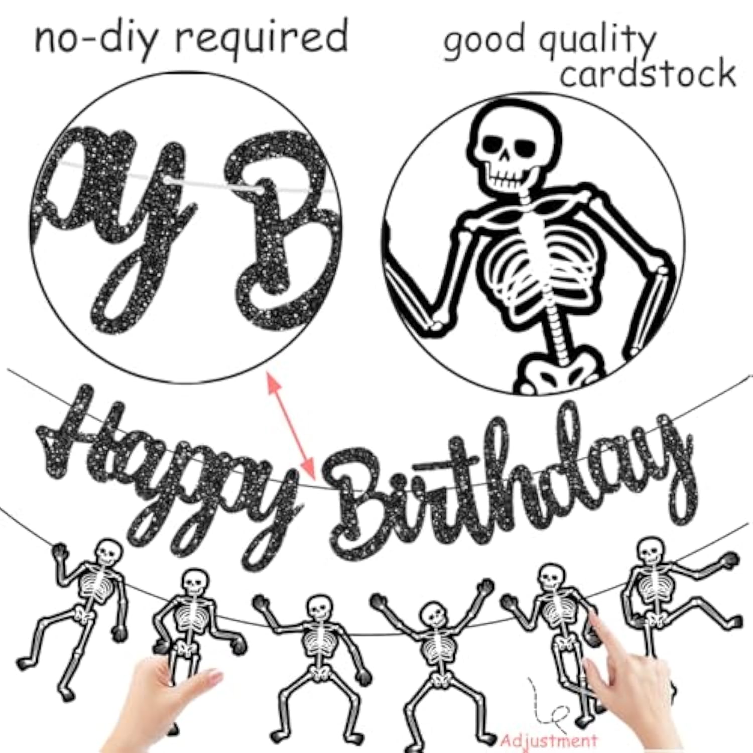 Skeleton Birthday Party Banner Glitter Black Skull Halloween Party Decor CANDY CHEF