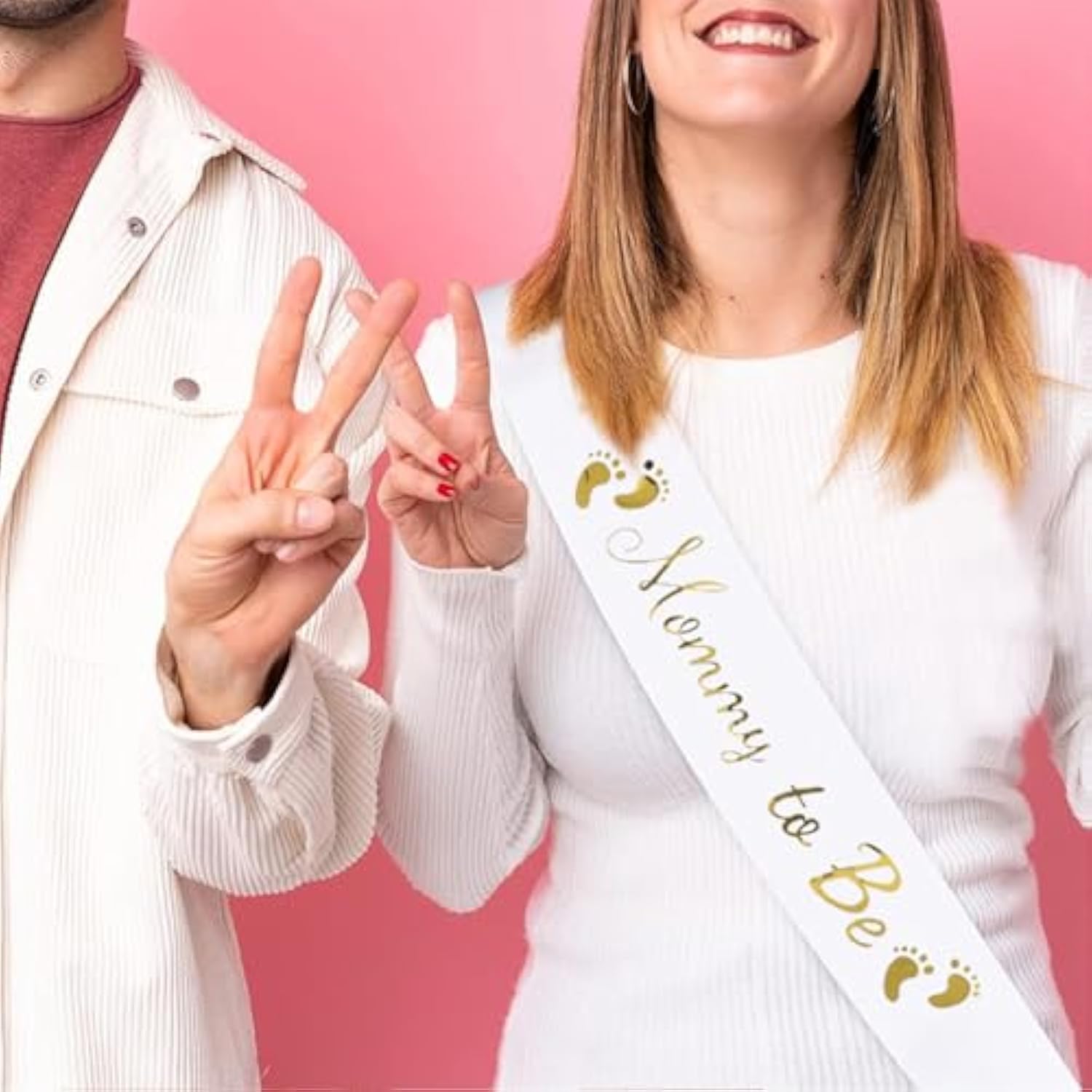 Mommy To Be White Satin Sash - Baby Shower Sash Decorations, Gender Reveal Party, Welcome Baby (1)