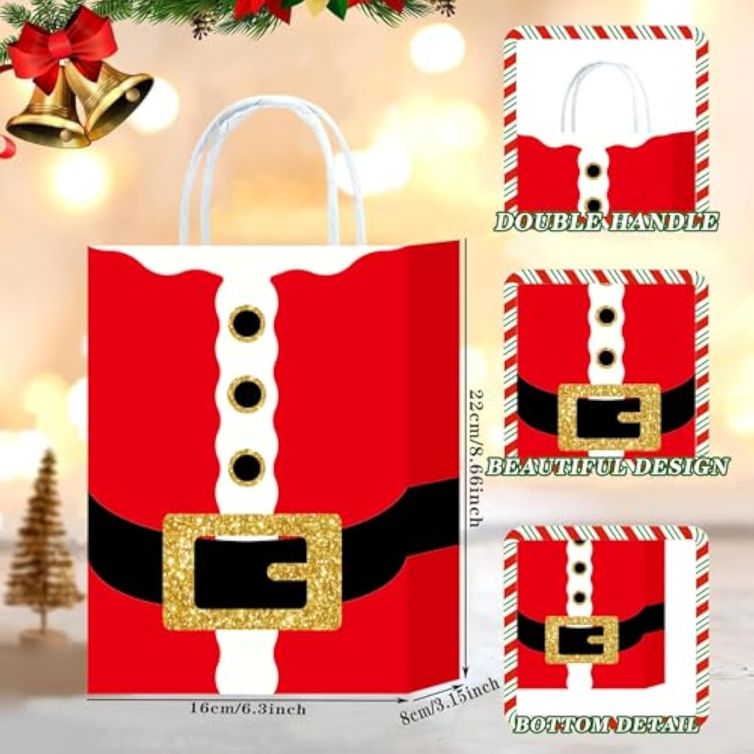 12Pcs Christmas Gift Bags With Handles Xmas Party Favors Bags Small Christmas Goodie Bag Holiday Paper Bag Gift Wrapping