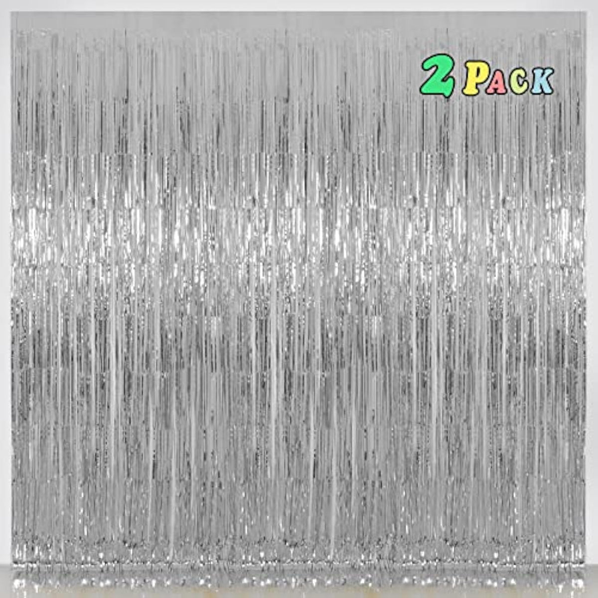 Silver Tinsel Fringe Backdrop Curtains For Parties, 3.2 X 8 Ft Foil Streamer Disco Party Decorations Photo Booth For Birthday, Engagement, New Year Eve, Pack Of 2