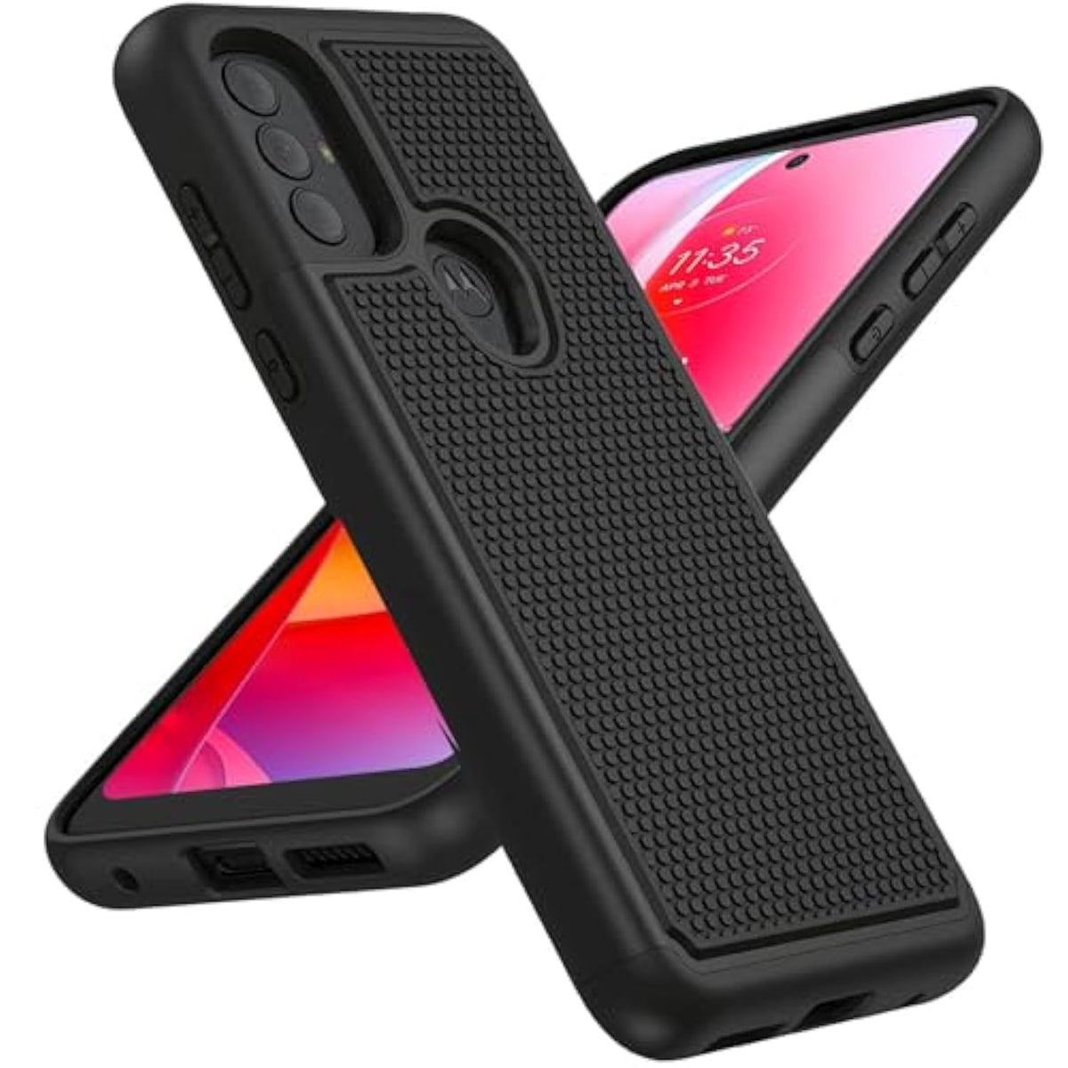 For Motorola Moto G Power 2022 Case: Moto G Play 2023 Case & Moto G Pure 2021 Case - Dual Layer Protective Heavy Duty Phone Cover Shockproof Rugged With Non Slip Textured Tough (Matte Black)