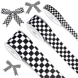 3 Rolls Black Grosgrain Ribbon White Checkered Printed Ribbon Racing C