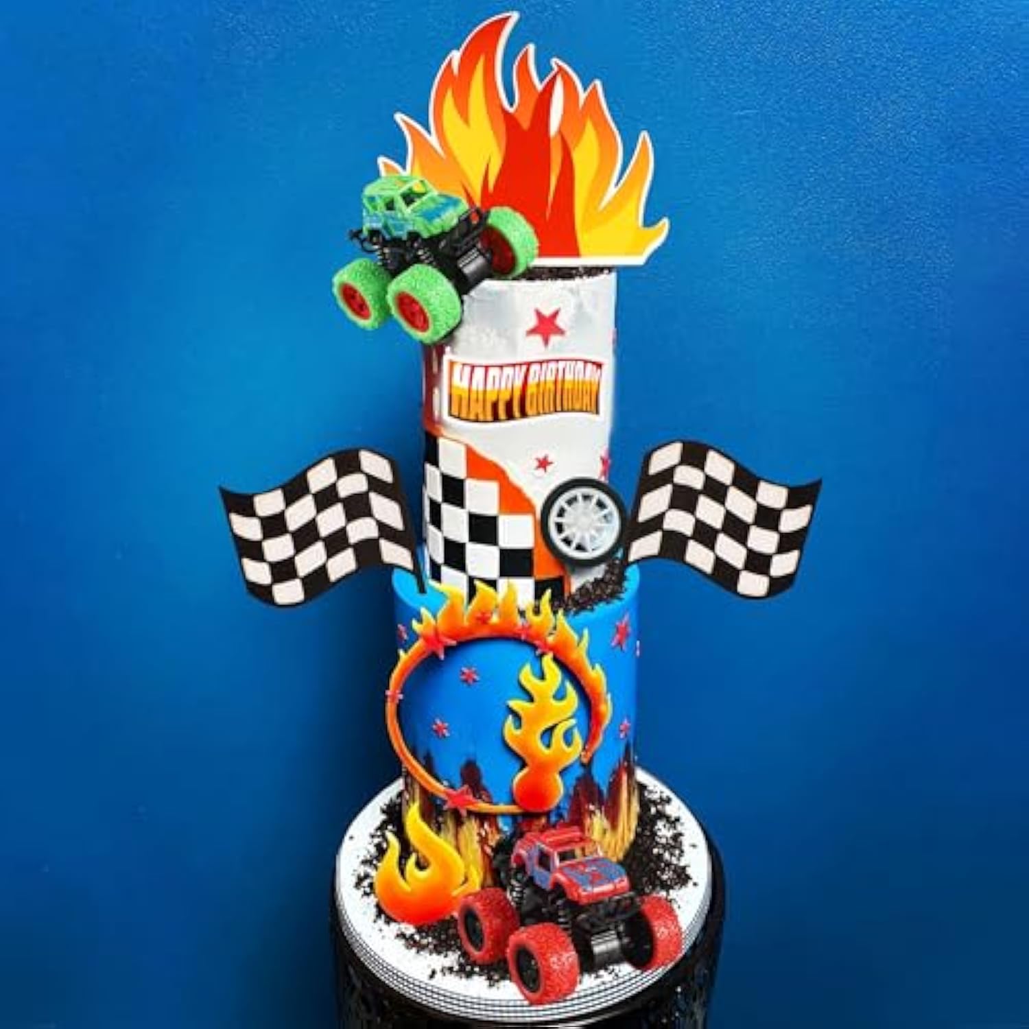 Truck Cake Toppers Truck Cake Decorations Flame Blaze Wheel Race Car Cake Toppers For Kid Boy Truck Themed Racing Car Party Decorations Supplies (Truck)