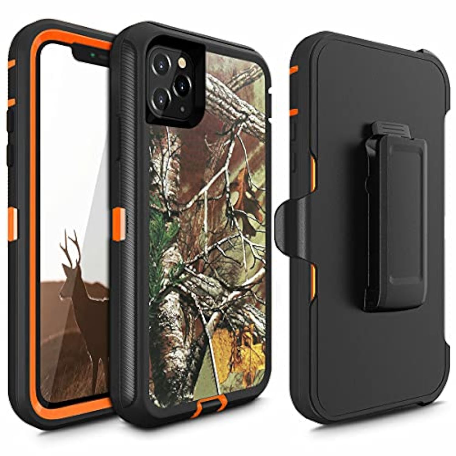 11 Pro Max Defender Case, Protective Defender Shockproof Hybrid Case Dual Layer Design Hard Cover Compatible With Iphone 11 Pro Max (Clip+Camo Orange)