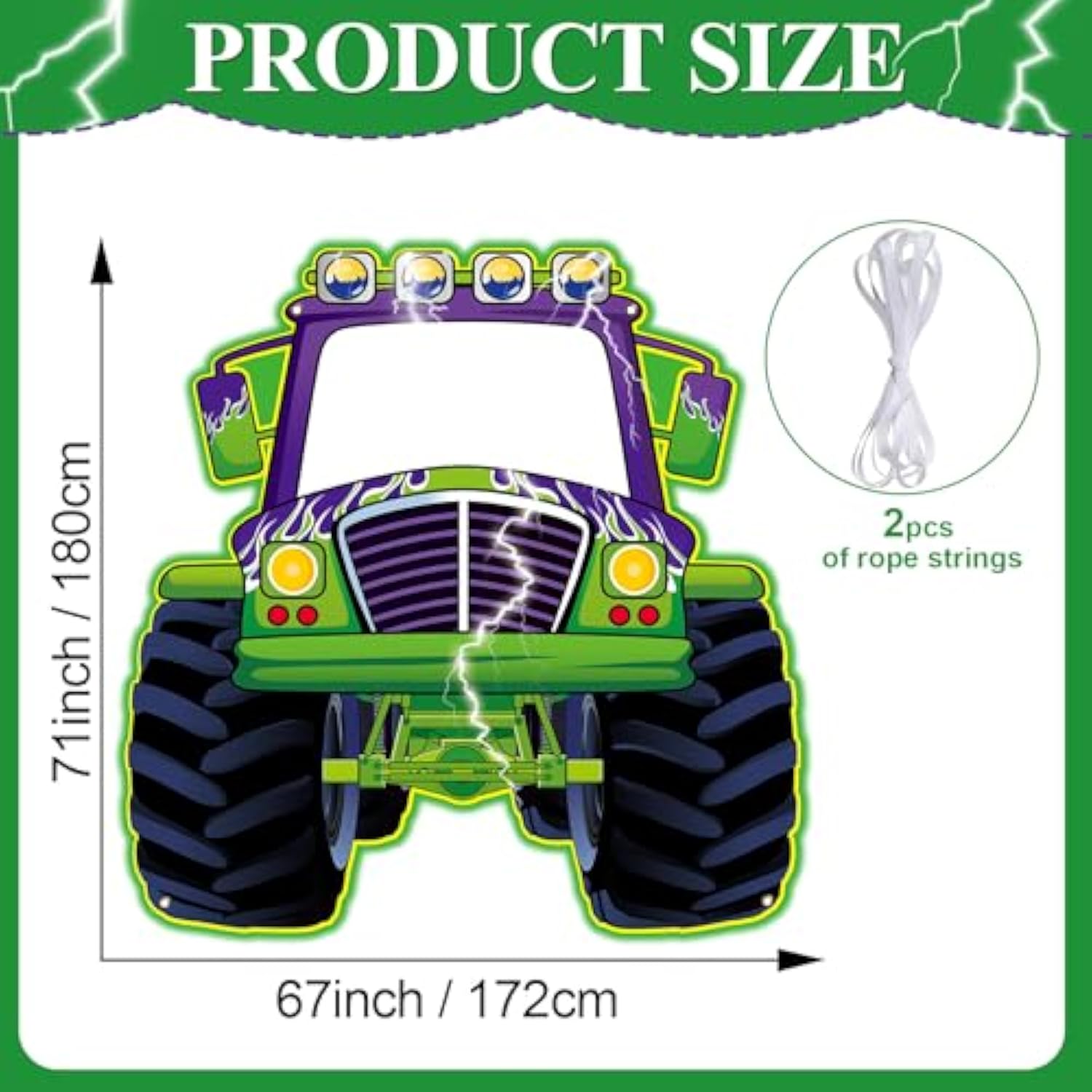 Monster Truck Photo Booth Props For Green And Purple Truck Party Supplies Large Monster Photo Background Party Games Banner For Boys Baby Shower Happy Birthday Theme Celebration Decoration 70 * 67In
