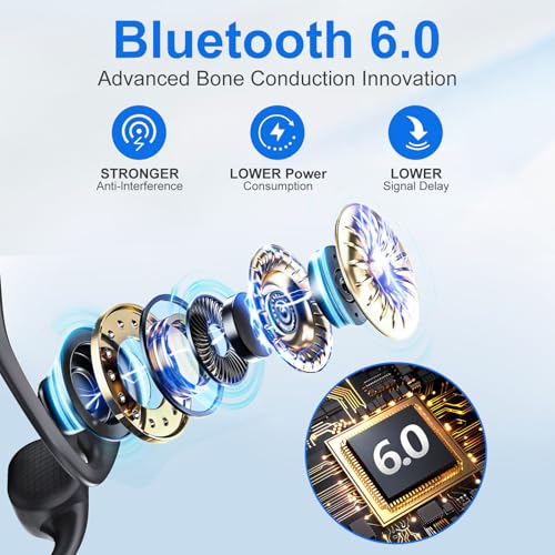 Bone Conduction Headphones, Bluetooth 6.0 Open Ear Headphones with HD Mic, 10Hrs Playtime Wireless Sports Earphones, IP67 Waterproof Headset for