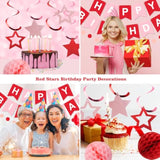 Birthday Decorations, Happy Birthday Banner With Honeycomb Balls, Stars Hanging Swirl Streamers, Circle Dots Garland, Happy Birthday Party Decorations For Women Men Boys Girls (Red)