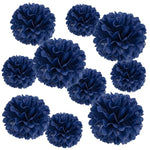 10 Pcs Paper Pom Poms Flowers For Wedding, Birthday Party, Baby Shower, Nursery Decor, Bachelorette Party Hanging Decor, (10 Inch, Navy Blue)