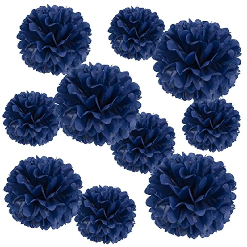 10 Pcs Paper Pom Poms Flowers For Wedding, Birthday Party, Baby Shower, Nursery Decor, Bachelorette Party Hanging Decor, (10 Inch, Navy Blue)