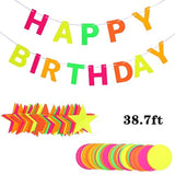 3 Pieces Neon Happy Birthday Banner Black Light Circle Dots Banner Col