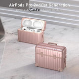 Airpods Pro 2 Case Cover, Cute Funny Suitcase Design Hard Case For Airpods Pro 2Nd Generation/1St Generation (2023/2022/2019) With Cleaner Kit, Rose Gold