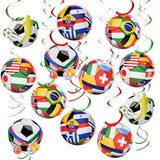 18 Pcs World Cup Decorations 2026 Hanging Swirls, soccer theme party decorations Hanging Ceiling Spirals for World Cup Home Birthday Party (12Pcs Soccer Flag Hanging Swirls and 6pcs Hanging Swirls)
