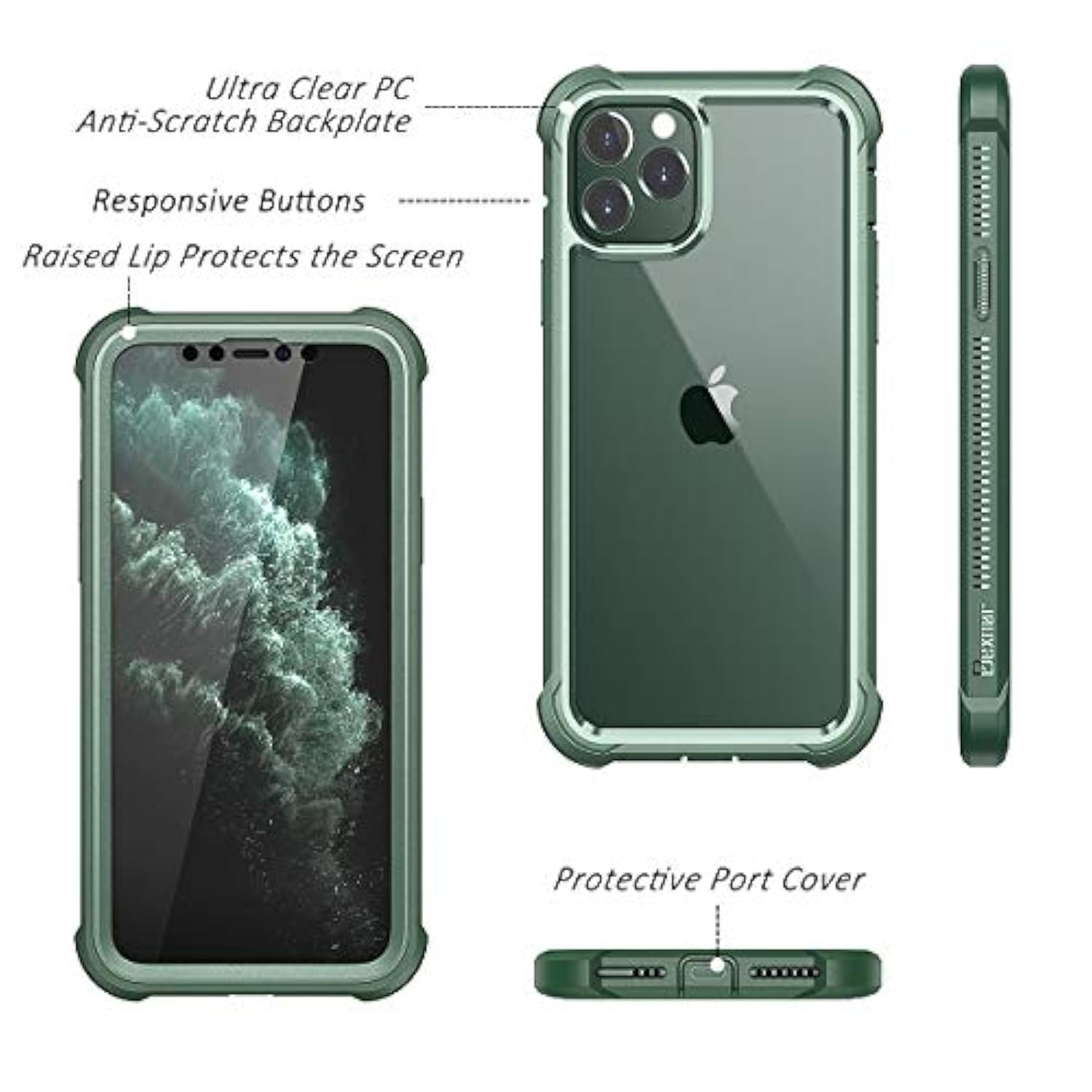 Iphone 11 Pro Case With Screen Protector Clear Rugged Full Body Protective Shockproof Hard Back Defender Dual Layer Heavy Duty Bumper Cover Case For Iphone 11 Pro 5.8" - Green