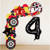 5 Pcs Helmet Tire Balloons Race Car Wheels Birthday Party Supplies Boys Bike Bicycle Motorcycle Truck Theme Party Decorations Favor Foil Mylar Black And Red