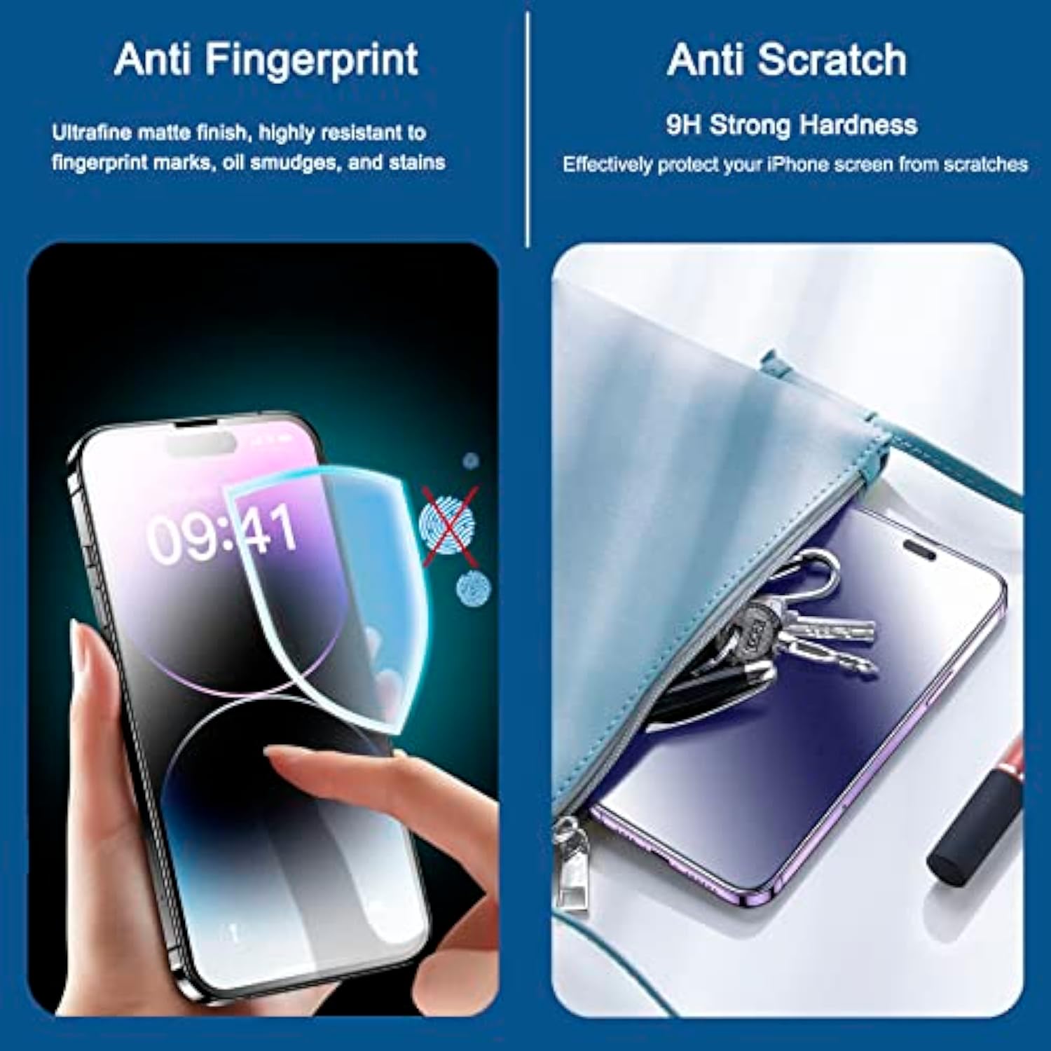 2 Pack Matte Anti-Blue Light Eye Protection Screen Protector For Iphone 14 Pro, Anti-Glare Blue-Light Blocking Tempered Glass Film 6.1", Scratch Resistant, Anti-Fingerprints, Full Coverage