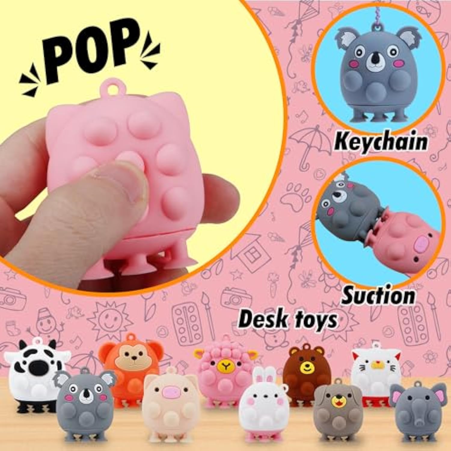 12 Pcs Party Favors For Kids,3D Animal Pop Toys,Goodie Bags Stuffers For Kids,Pinata Stuffers Carnival Prizes,Fidget Toys Bulk,Prize For Classroom,Suction Toys For Toddlers
