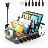 Charging Station For Multiple Devices Apple,50W Usb Multi Charging Station For Iphone,Ipad,Cell Phone,Android,Ipad,Tablet,Kindle And More,With 6 Mixed Cables?Space Gray?