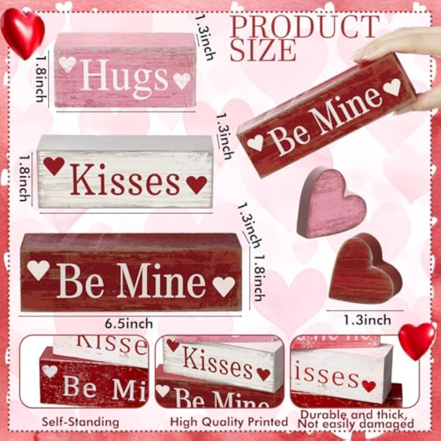 4 Pcs Valentine'S Day Table Decorations Wooden Heart Valentine Tiered Tray Decor Valentine Day Centerpiece Rustic Decorative Heart Block Signs Gift Farmhouse Valentines Decor For Home Kitchen