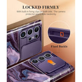 For Samsung Galaxy S24 Ultra Case With Slide Camera Cover+Screen Protector, [ Grade Shockproof] Marble Protective Slim & Tough Phone Case For S24 Ultra 6.8"(Quicksand/Purple)